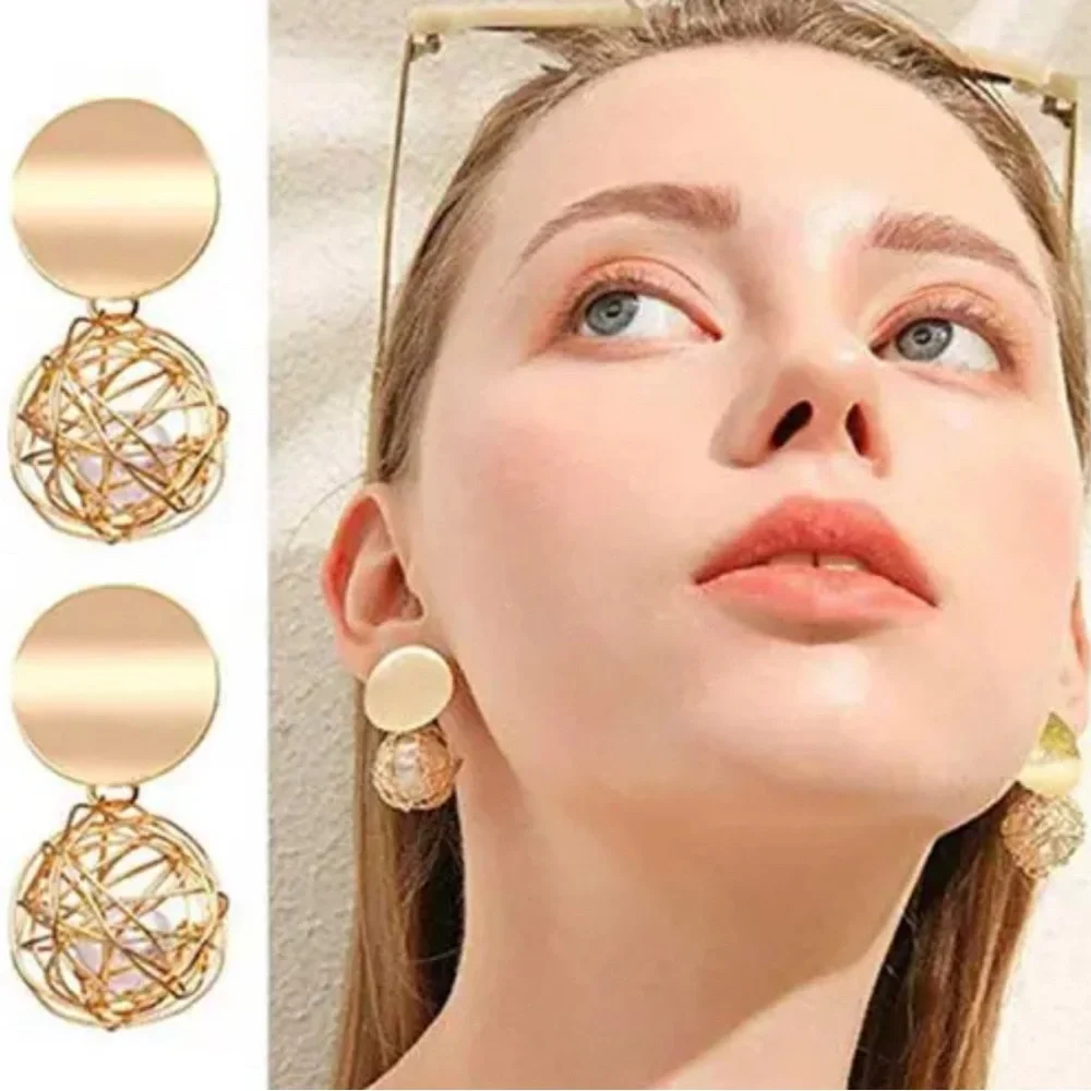 Gold Pearl Nest Drop Earrings - Picture 1 of 13